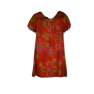 Vintage Dress Simon Massey Janice WainWright S/S Pink/Orange Floral 1960/1970-S?